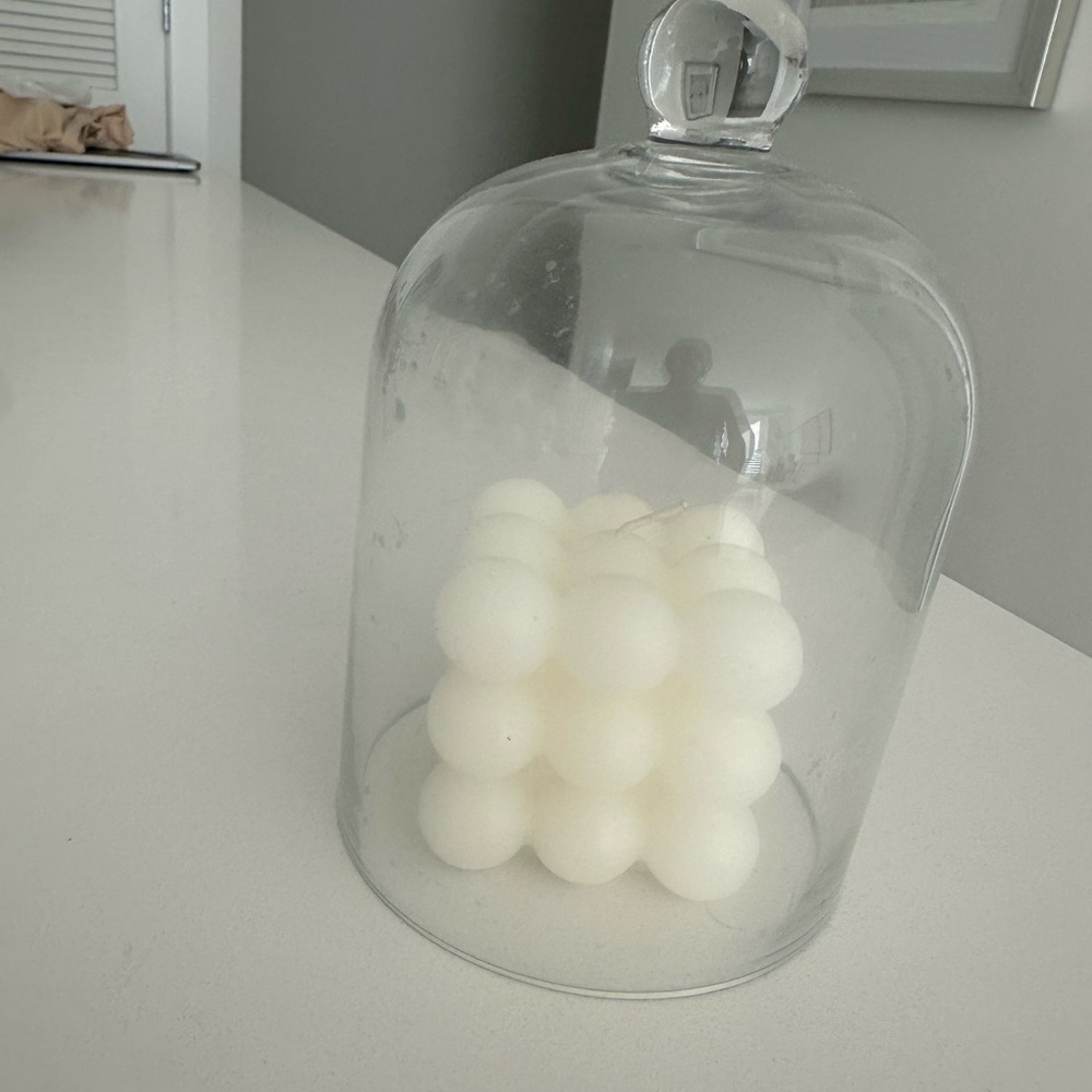Glass cloche with bubble candle